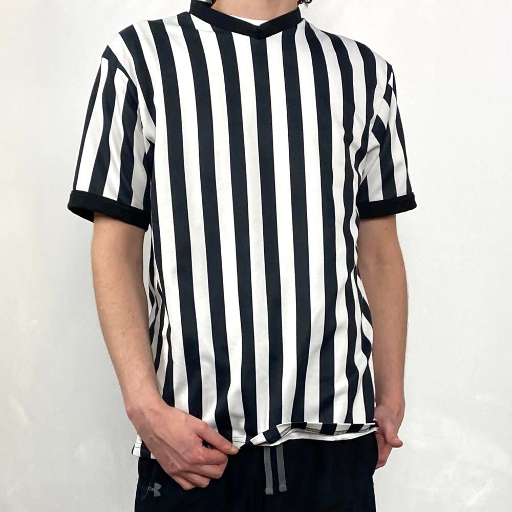 Vintage Black & White Vertical Stripes Referee Shirt Soccer Bloke Sz Large